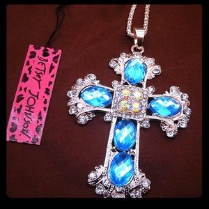 Betsey Johnson Blue Crystal Cross